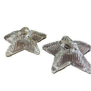 Vintage‎ Pair of 5" Five Point Star Clear Glass Ribbed Taper Candle Holders